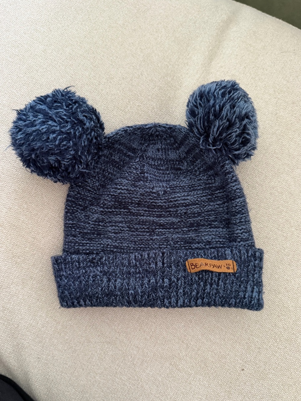BearPaw Navy Knit Kids Beanie with Double Pom Poms